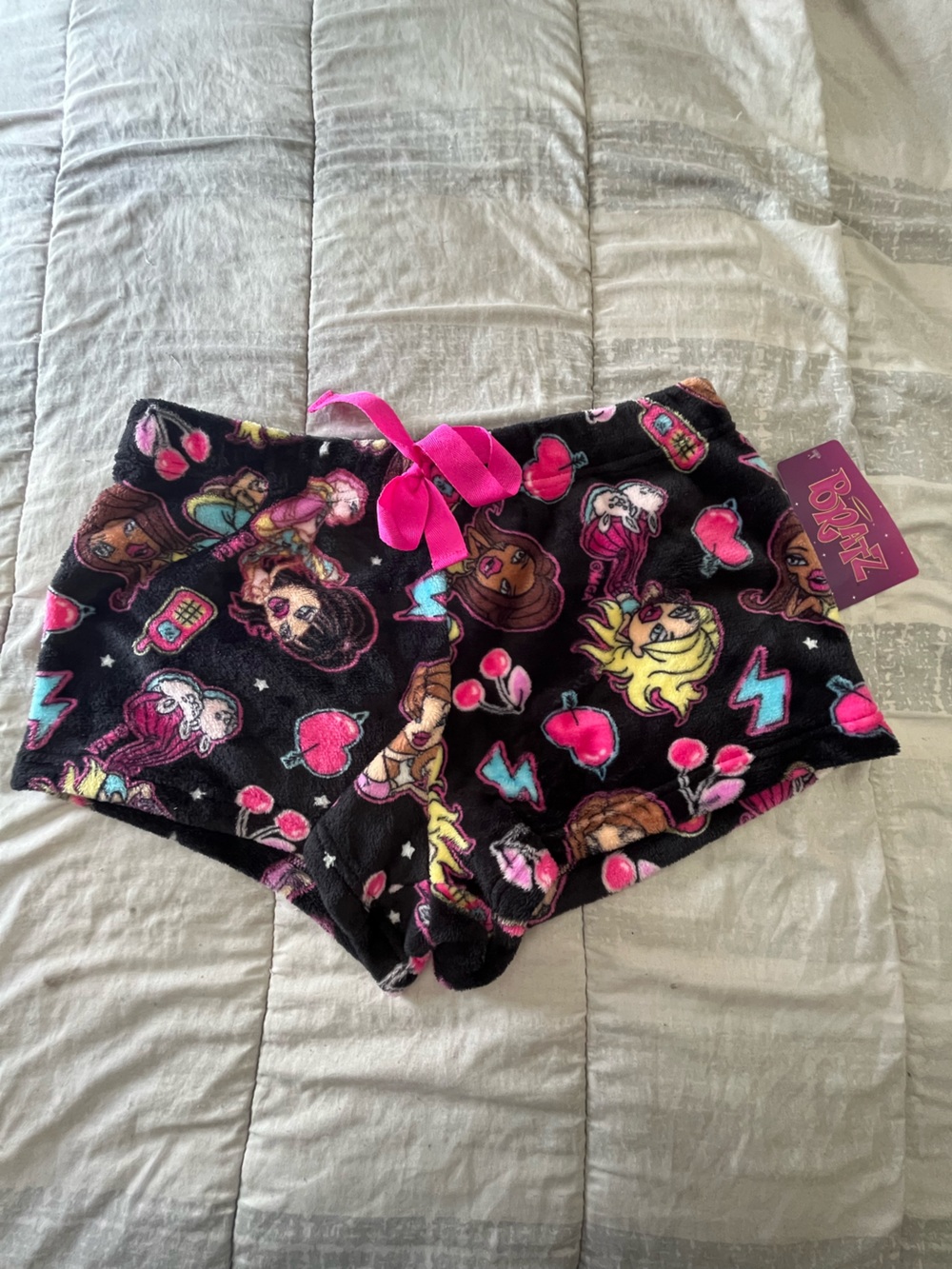 Comfy Y2K Bratz Fleece Sleep Shorts - Black with Pink Accents